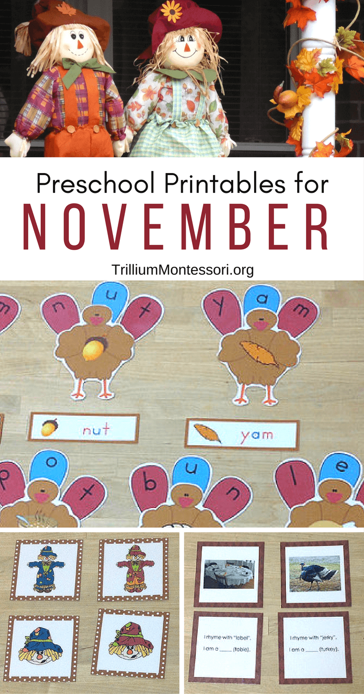 Preschool and Montessori printables for November