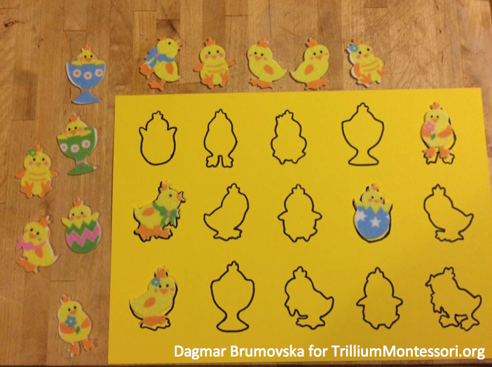 Easter and Spring Preschool Activity matching chick outlines