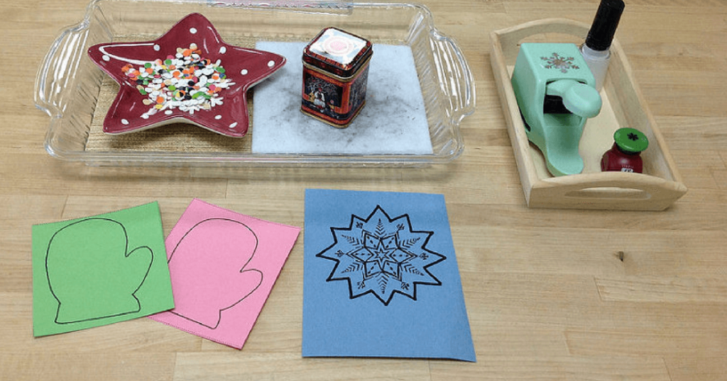 Some winter themed basic art skills and activities for preschoolers and early learners