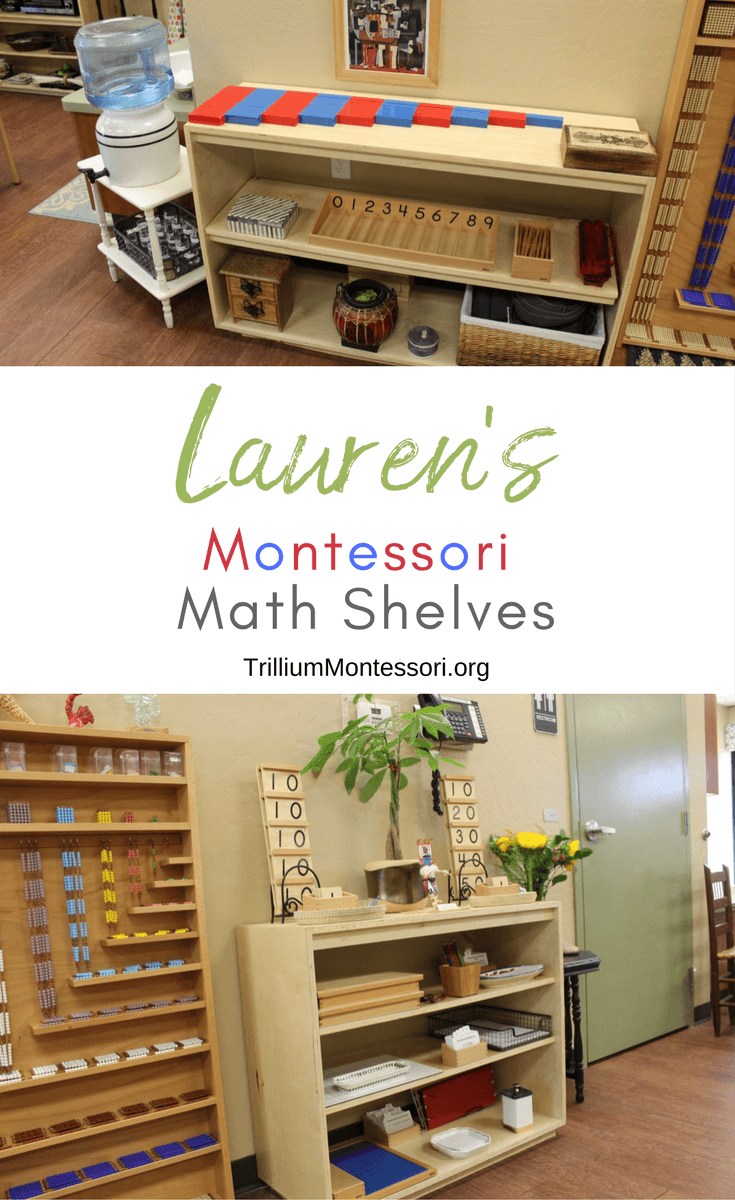 A tour of Lauren's Montessori math area, shelves, and activities