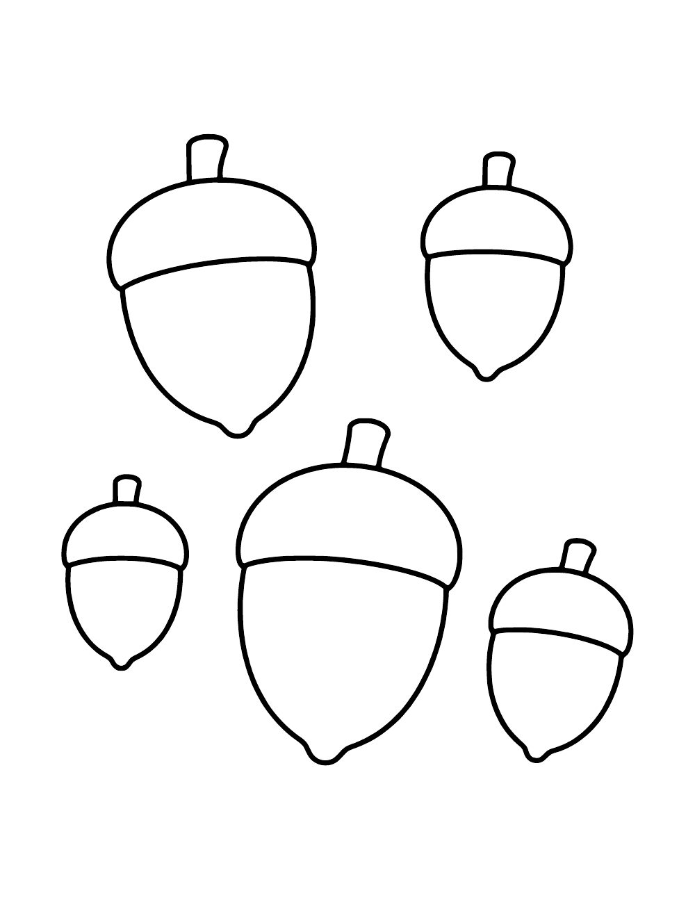 Five separate acorn outlines in different sizes.