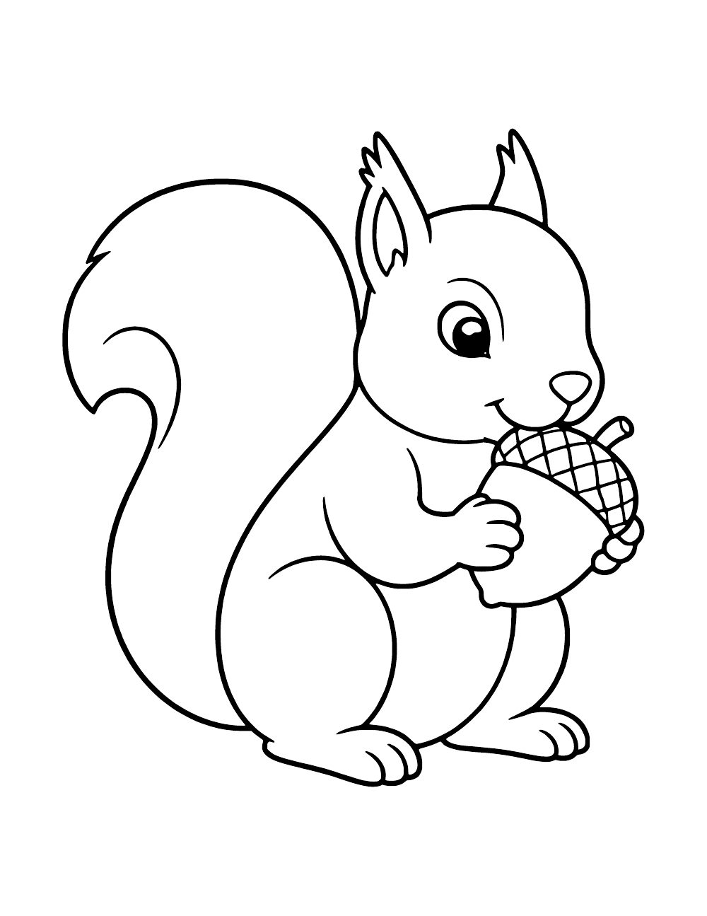 A squirrel holding an acorn near its mouth.