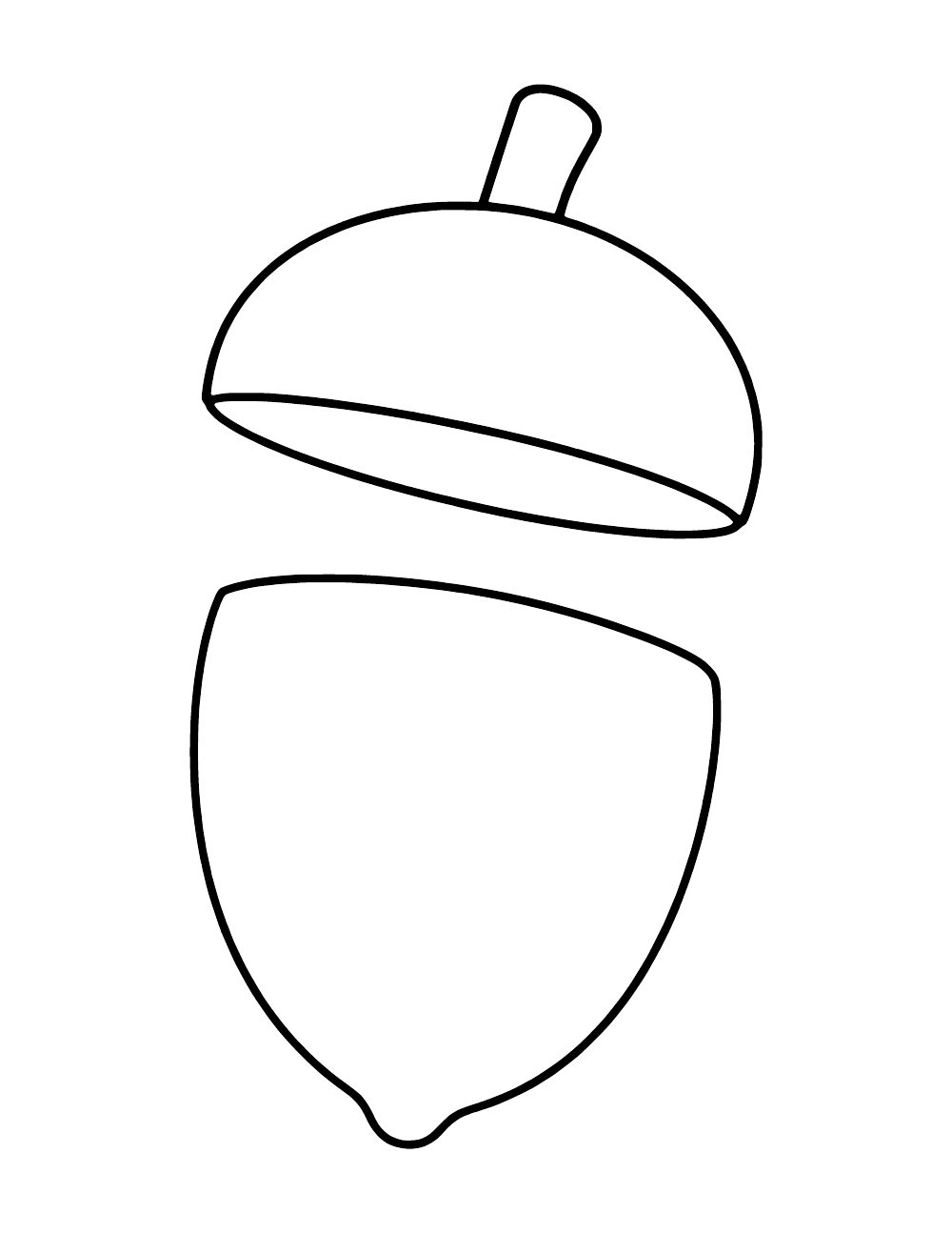 Separate acorn cap and body outlines for a paper craft.
